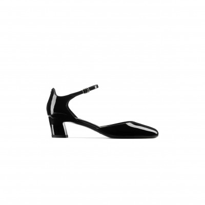 JIMMY CHOO PIXIE BLOCK HEEL 45 BLACK PATENT LEATHER PUMPS PIXIEBH45PZB